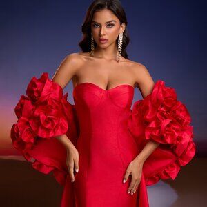 Red Wedding Dress with Train - A-Line Mermaid/fit-and-flare Evening Gown XS-XL